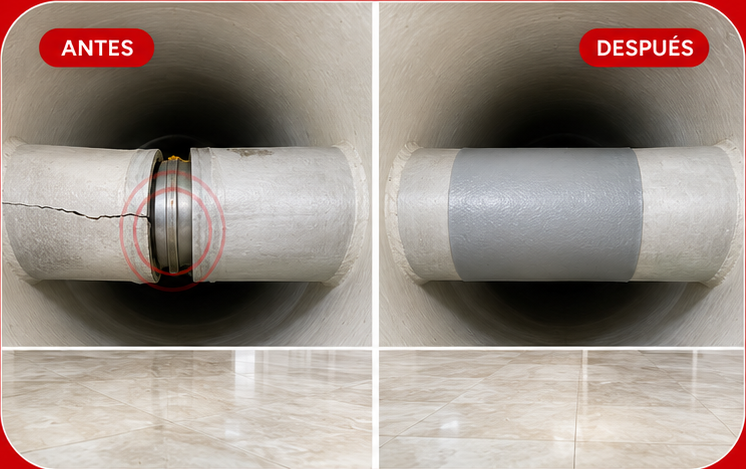 Comparación de una tubería antes y después de su reparación con sistema Packers en Las Palmas